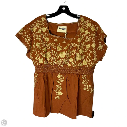 Top Short Sleeve By Savanna Jane In Orange, Size: L