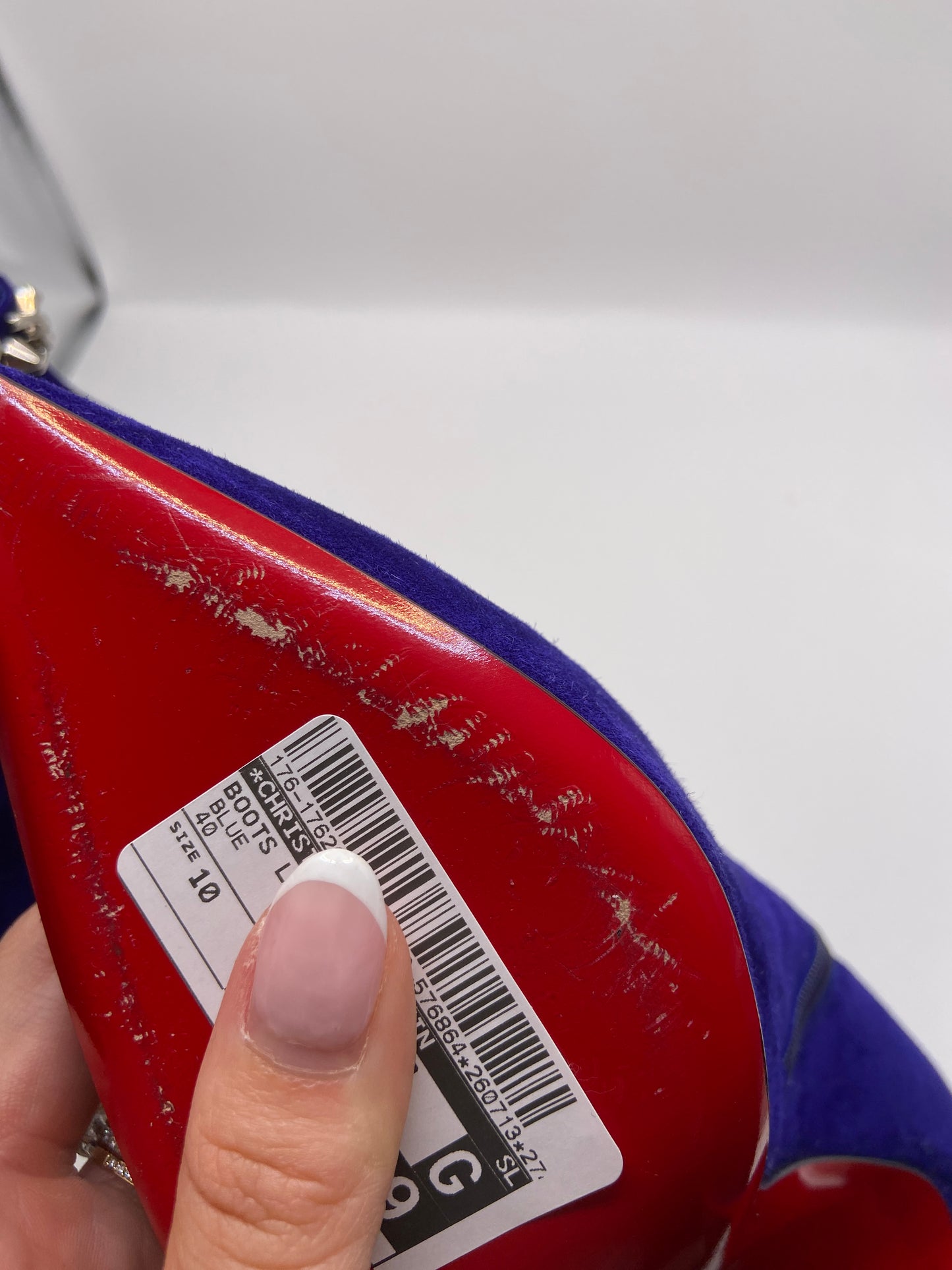 Boots Luxury Designer By Christian Louboutin In Blue, Size: 10