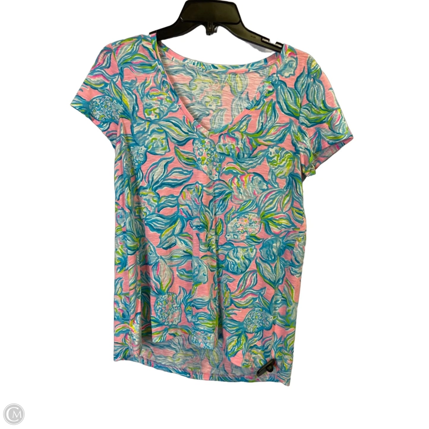 Top Short Sleeve By Cmb In Blue & Pink, Size: S