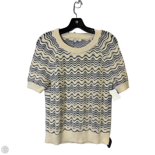 Sweater Short Sleeve By Loft In Blue & Cream, Size: Xs