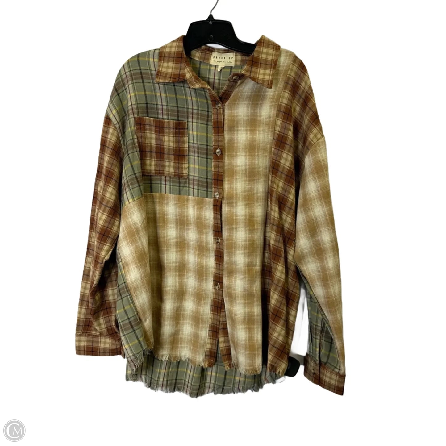 Top Long Sleeve By Dress Up In Plaid Pattern, Size: M