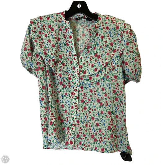Top Short Sleeve By Zara In Floral Print, Size: S