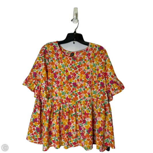 Top Short Sleeve By Shein In Floral Print, Size: 2x