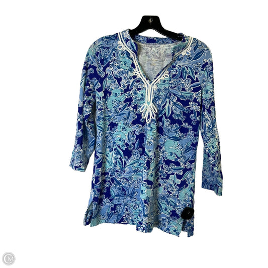 Top Long Sleeve By Lilly Pulitzer In Blue & White, Size: S