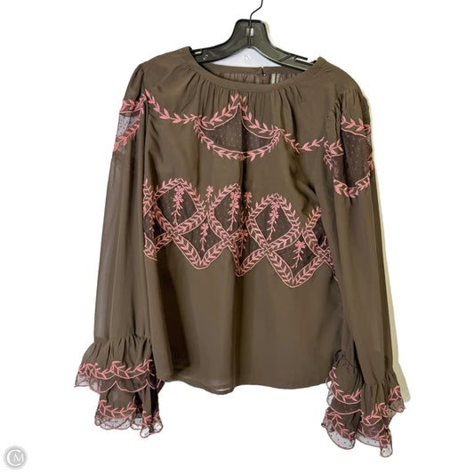 Top Long Sleeve By Anthropologie In Brown, Size: S