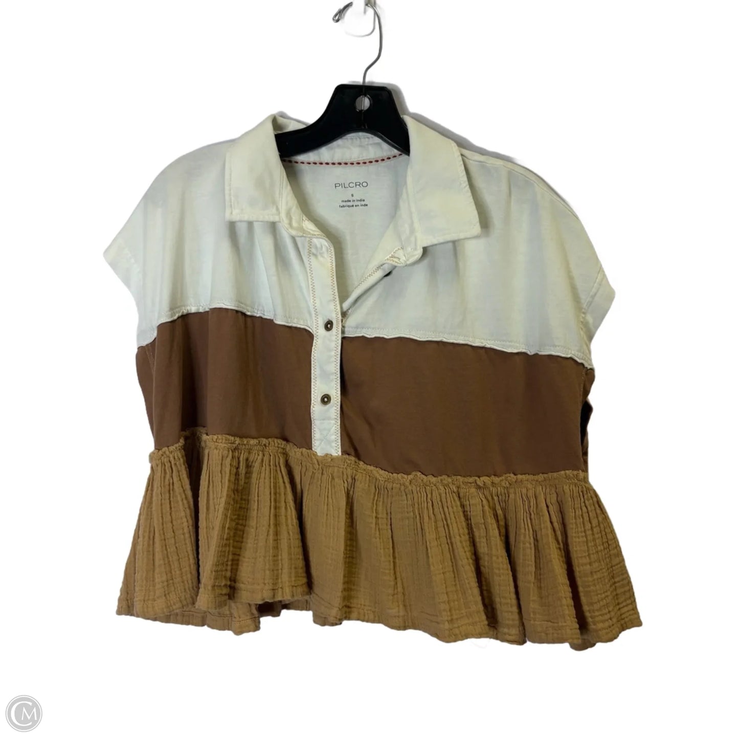 Top Short Sleeve By Pilcro In Brown & Cream, Size: S