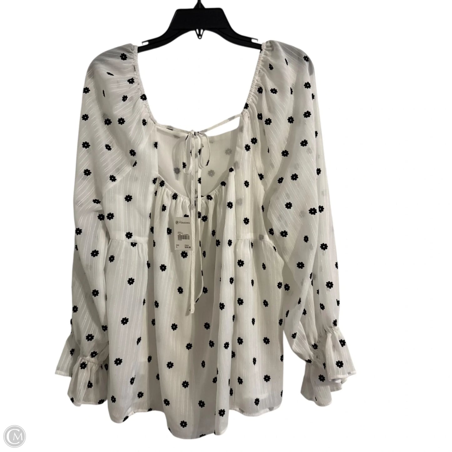 Top Long Sleeve By Versona In White, Size: L