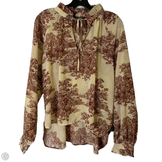 Blouse Long Sleeve By Saks Fifth Avenue In Brown, Size: S