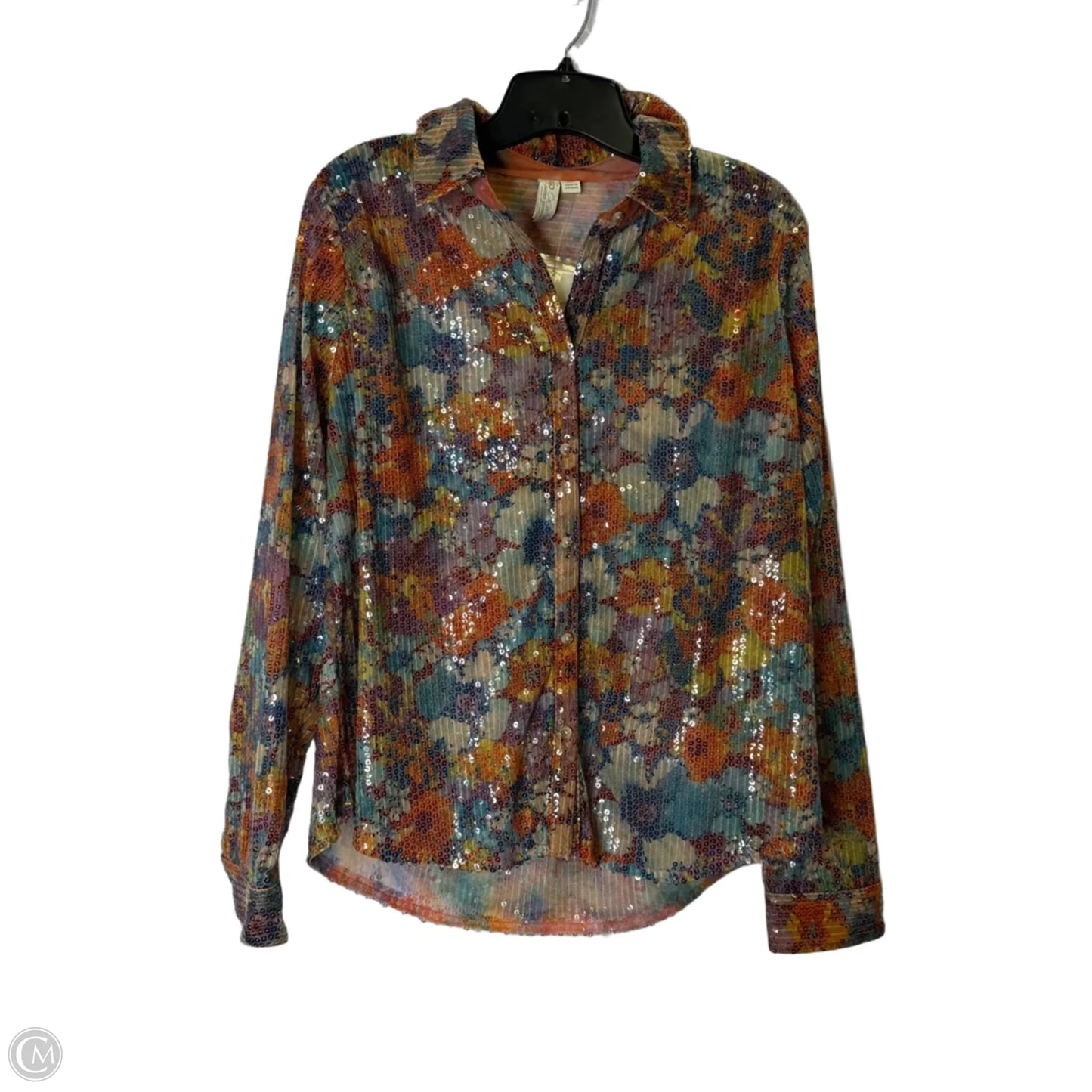 Blouse Long Sleeve By Cato In Blue & Orange, Size: L