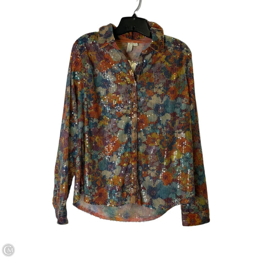 Blouse Long Sleeve By Cato In Blue & Orange, Size: L