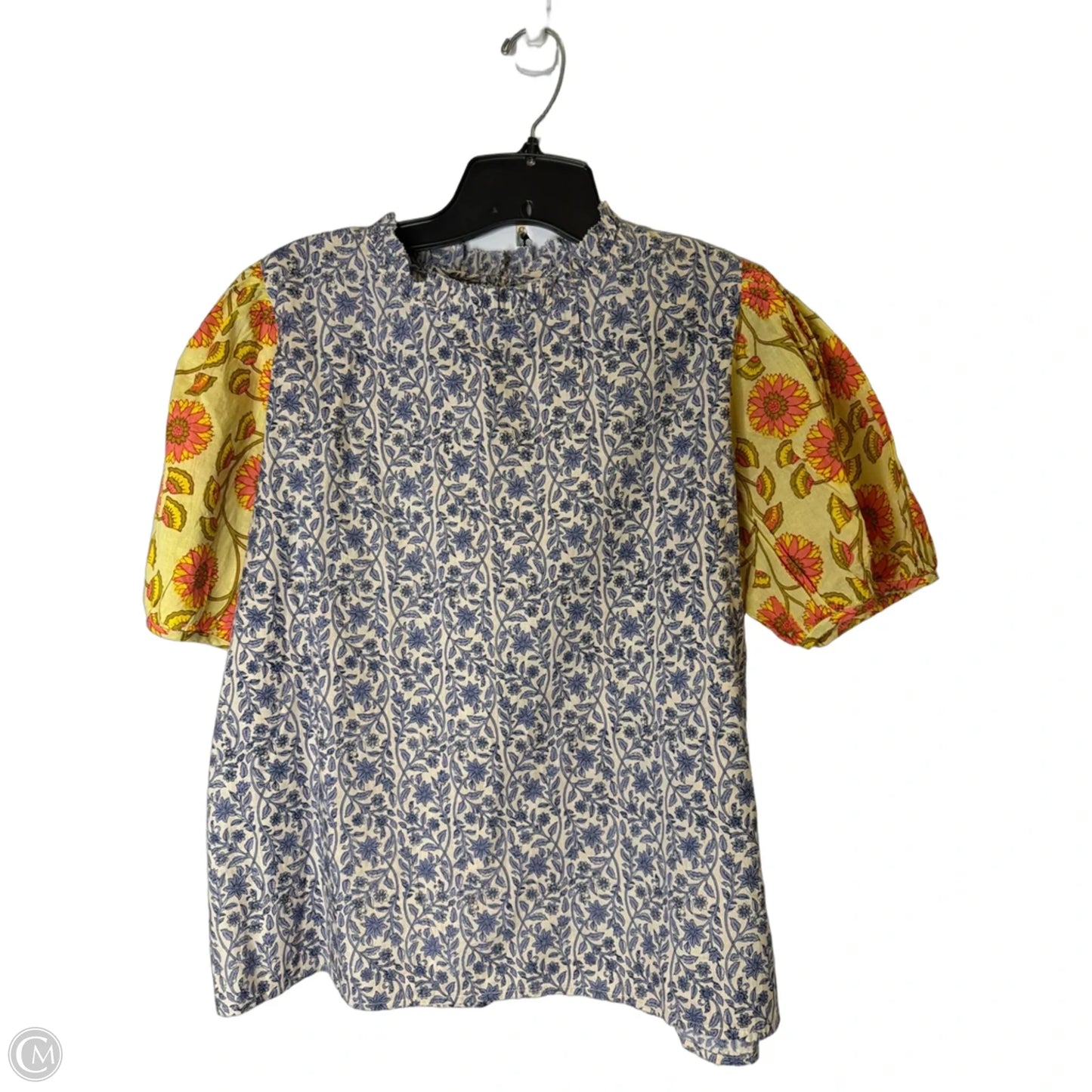 Top Short Sleeve By Thml In Blue & Yellow, Size: M