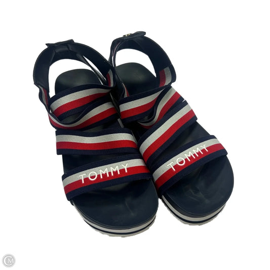 Sandals Flats By Tommy Hilfiger In Blue & Red & White, Size: 9