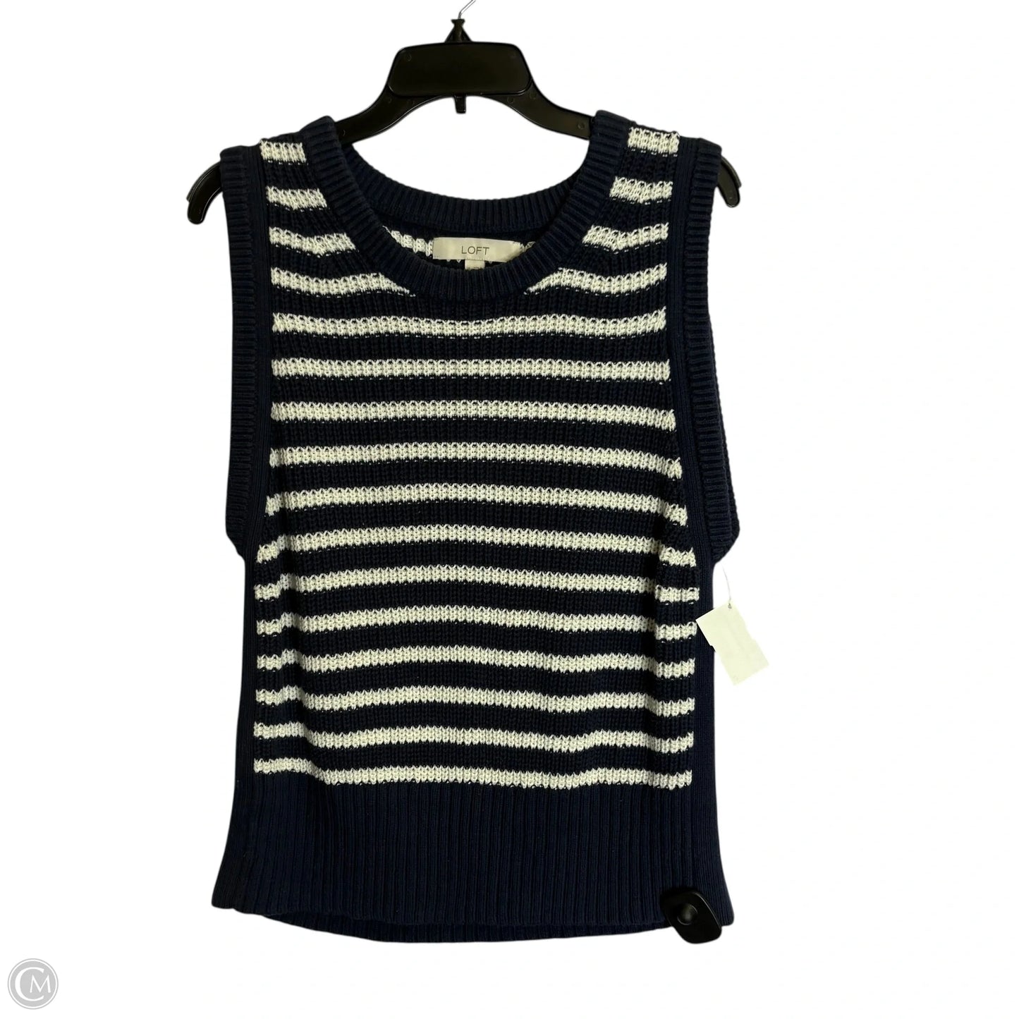 Vest Sweater By Loft In Blue & White, Size: Xl