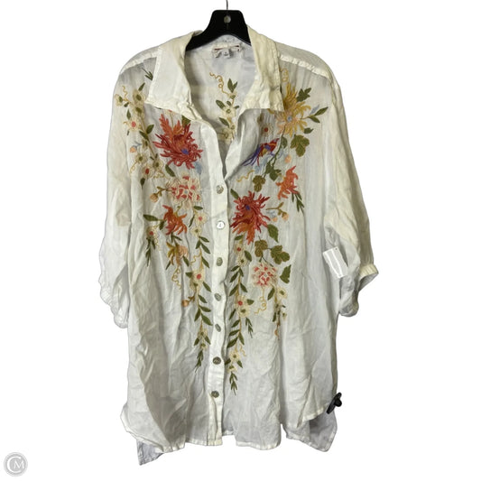 Top Short Sleeve By Johnny Was In White, Size: Xl