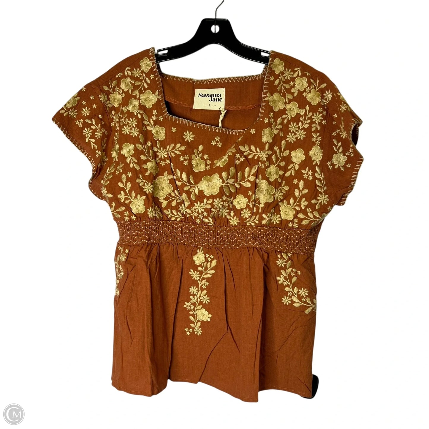 Top Short Sleeve By Savanna Jane In Orange, Size: L