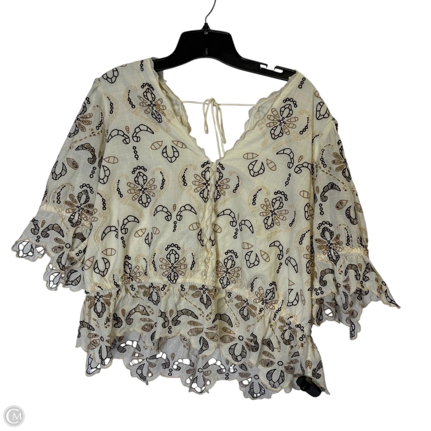 Top Short Sleeve By Anthropologie In Cream, Size: Xl