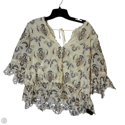 Top Short Sleeve By Anthropologie In Cream, Size: Xl