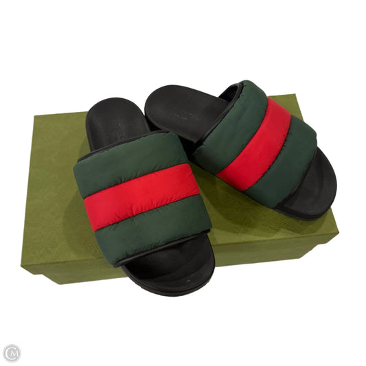 Sandals Luxury Designer By Gucci In Green & Red, Size: 9