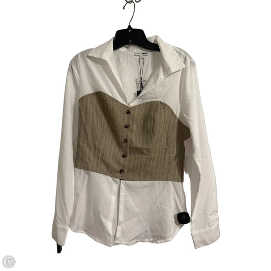 Top Long Sleeve By Fashion Nova In Tan & White, Size: M