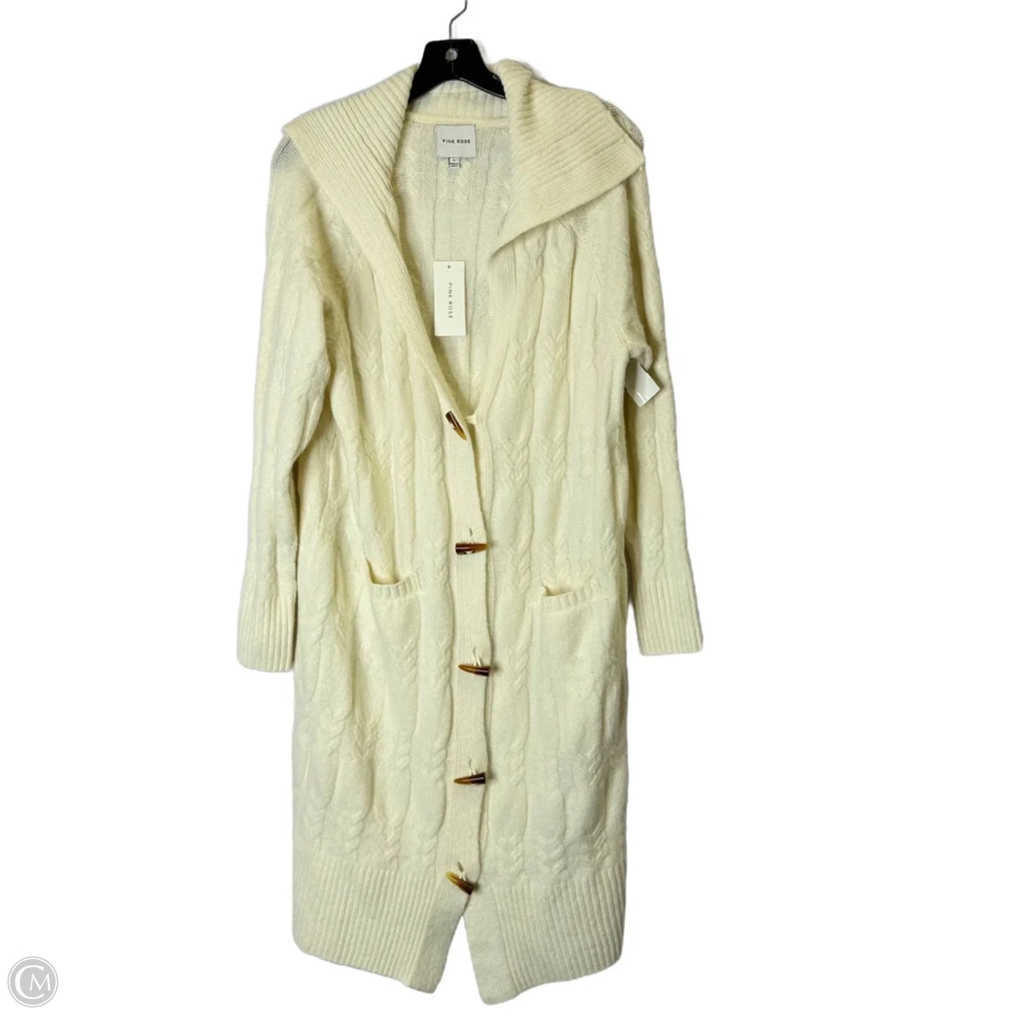 Sweater Cardigan By Pink Rose In Cream, Size: L