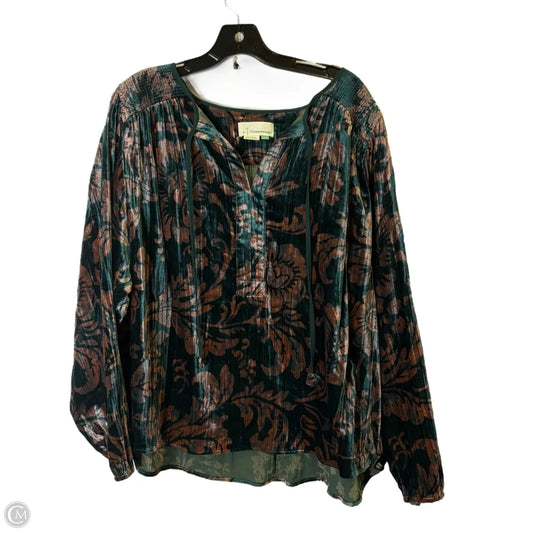 Top Long Sleeve By Anthropologie In Teal, Size: 2x