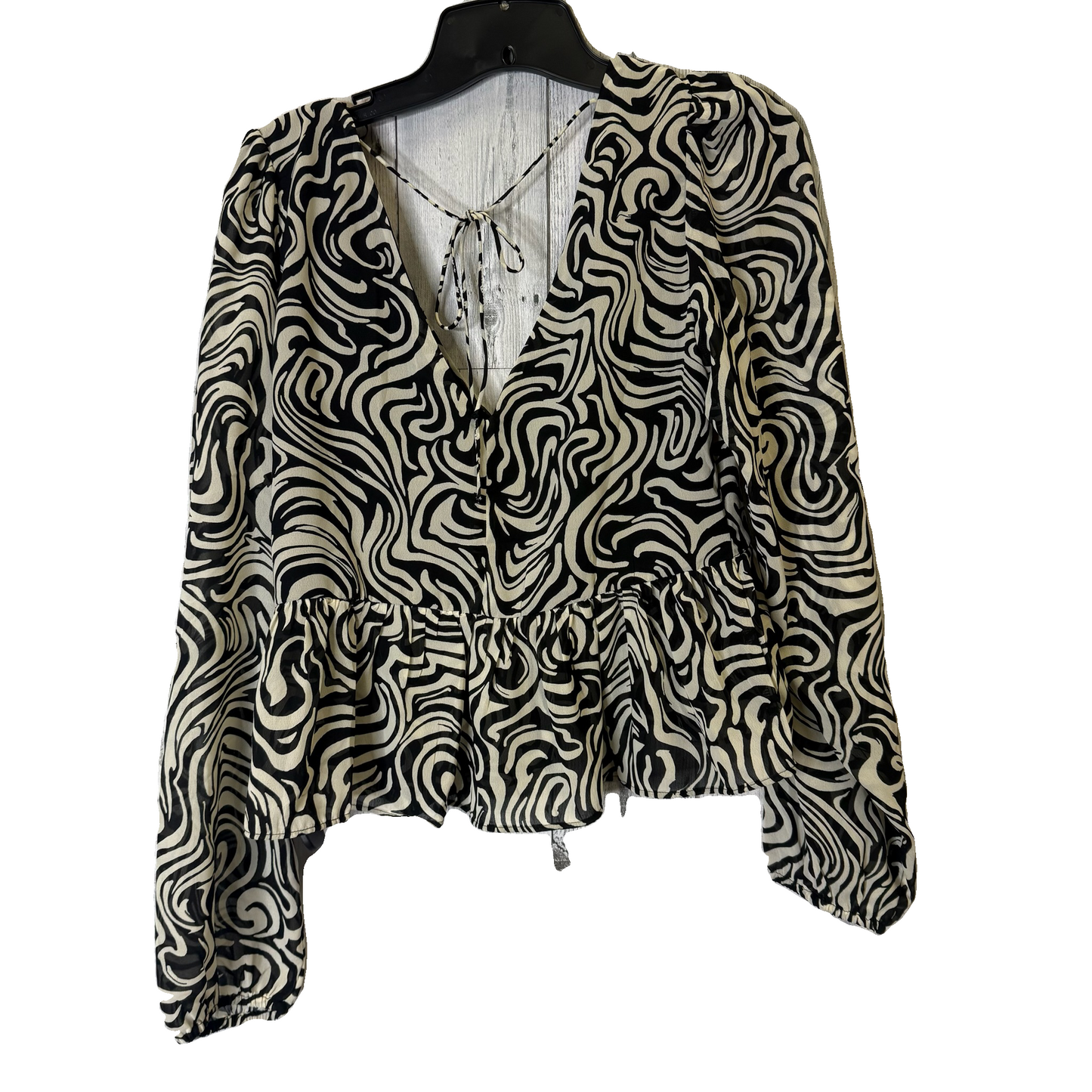 Top Long Sleeve By H&m In Black & Cream, Size: S