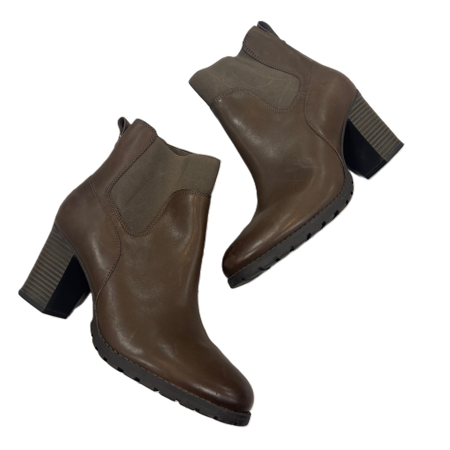 Boots Ankle Heels By Clarks In Brown, Size: 8.5