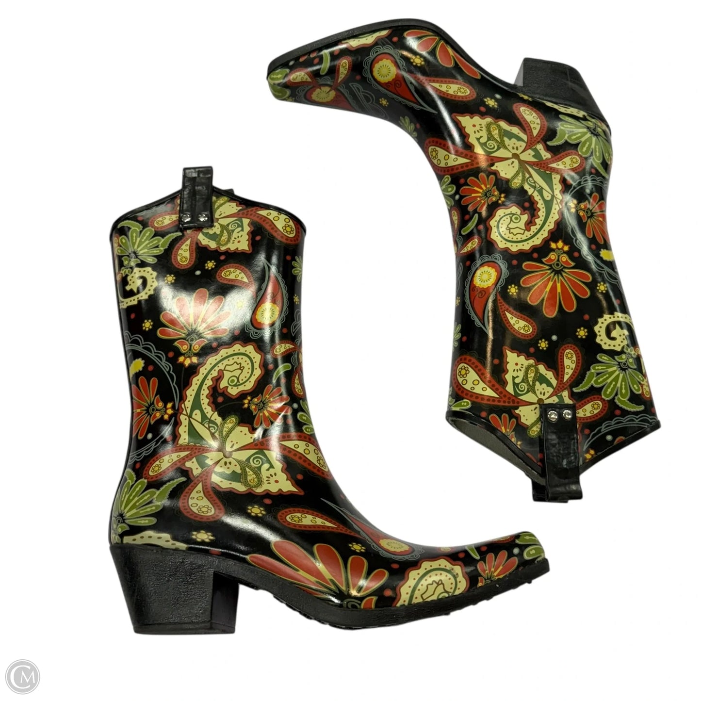 Boots Rain By Clothes Mentor In Floral Print, Size: 8