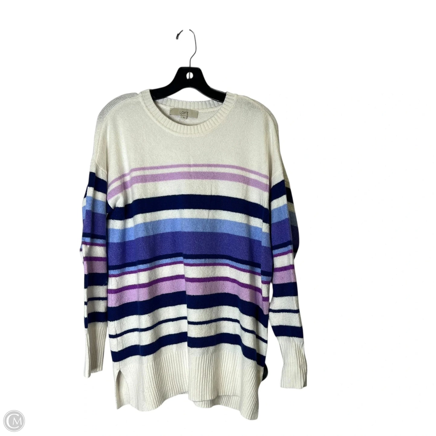 Top Long Sleeve Basic By Loft In Purple & White, Size: M