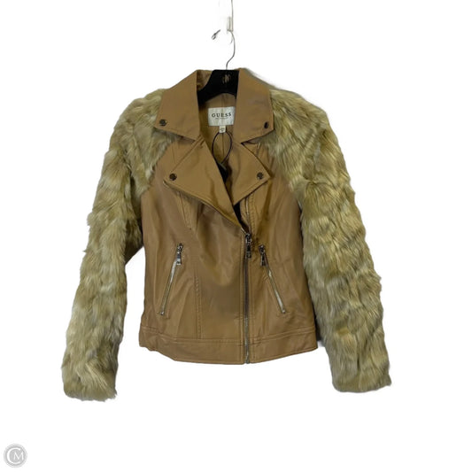 Jacket Leather By Guess In Tan, Size: Xs