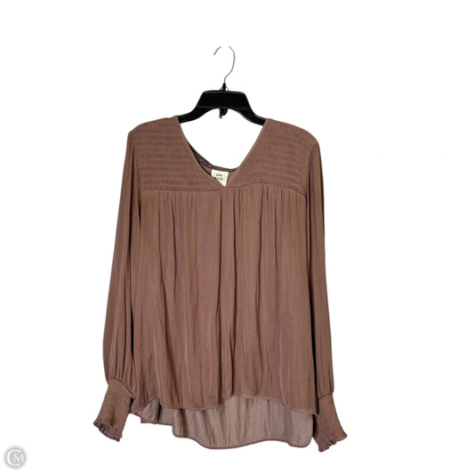 Blouse Long Sleeve By Knox Rose In Brown, Size: Xxl