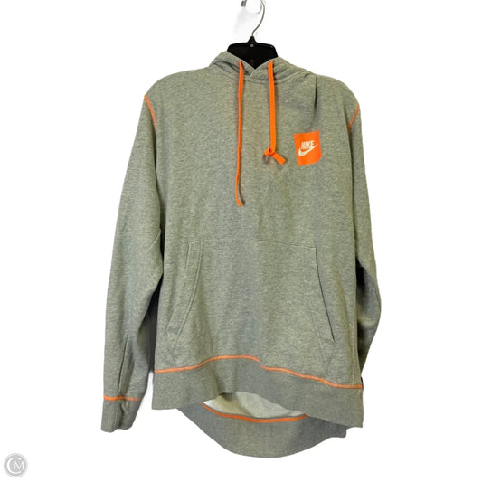 Athletic Sweatshirt Hoodie By Nike Apparel In Grey & Orange, Size: M