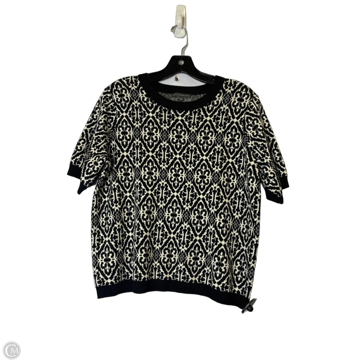 Sweater Short Sleeve By Adrianna Papell In Black & Cream, Size: M