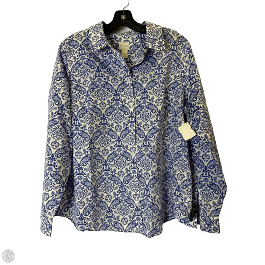 Top Long Sleeve By Chicos In Blue & White, Size: L
