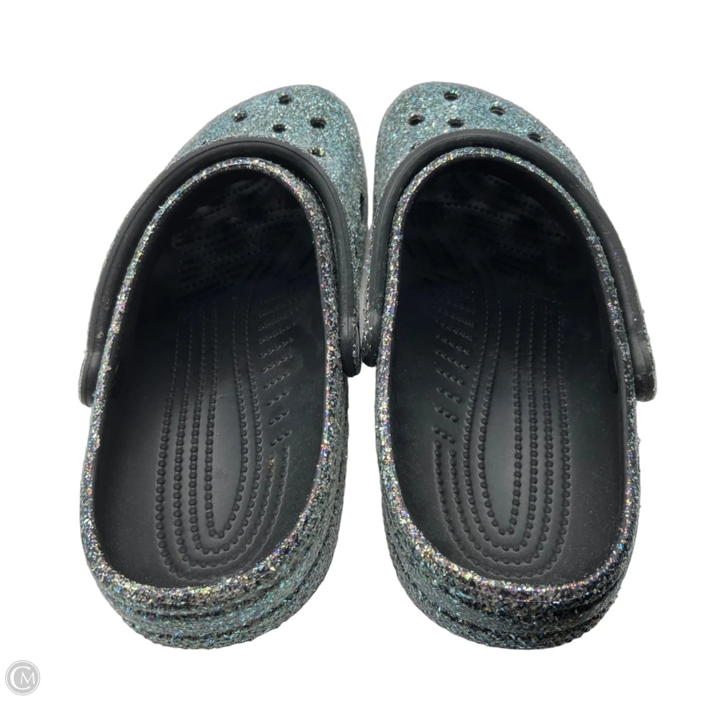 Shoes Flats By Crocs In Silver, Size: 11