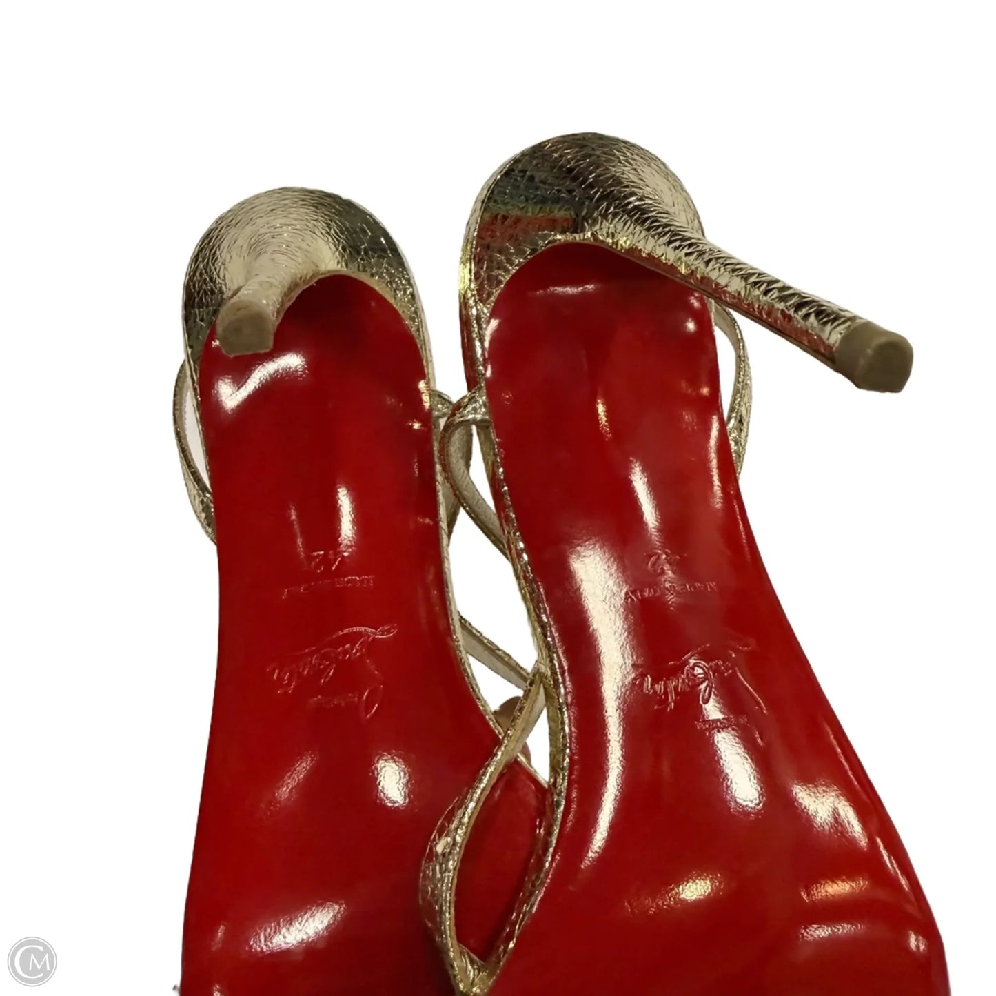 Shoes Luxury Designer By Christian Louboutin In Gold, Size: 12