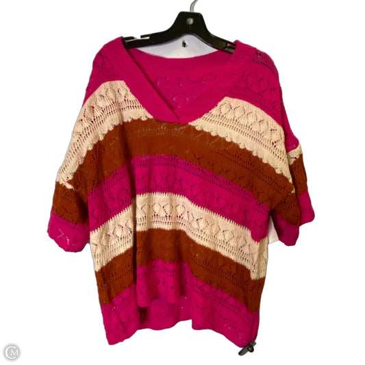 Top Short Sleeve By Shein In Cream & Pink, Size: 1x
