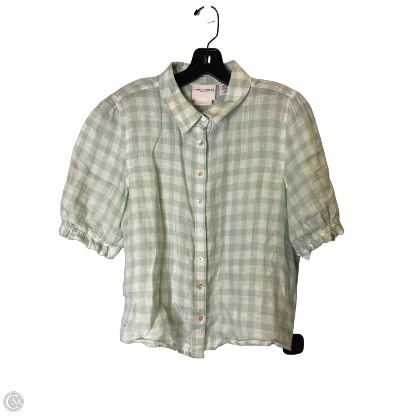 Top Short Sleeve By Laura Ashley In Green & White, Size: M