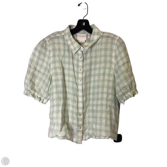 Top Short Sleeve By Laura Ashley In Green & White, Size: M