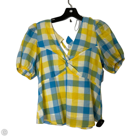 Top Short Sleeve By Skies Are Blue In Blue & Yellow, Size: L