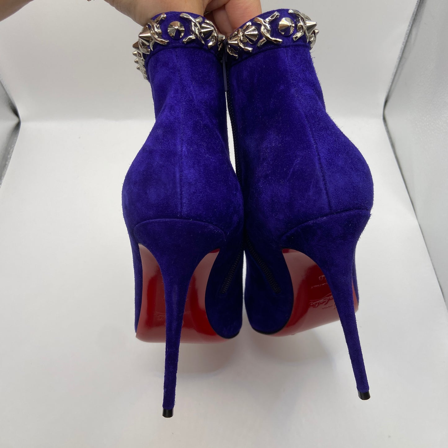 Boots Luxury Designer By Christian Louboutin In Blue, Size: 10