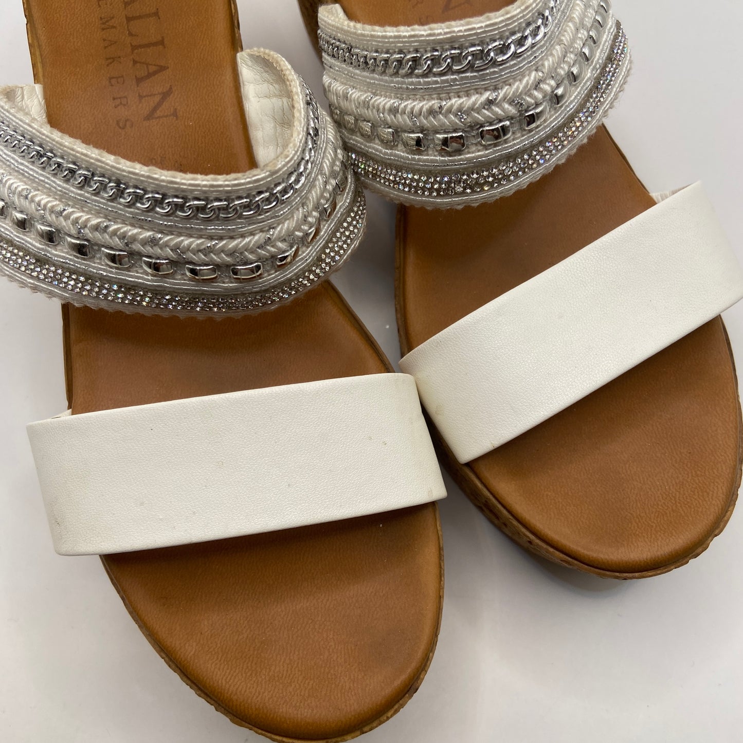 Sandals Heels Wedge By Italian Shoemakers In White, Size: 7