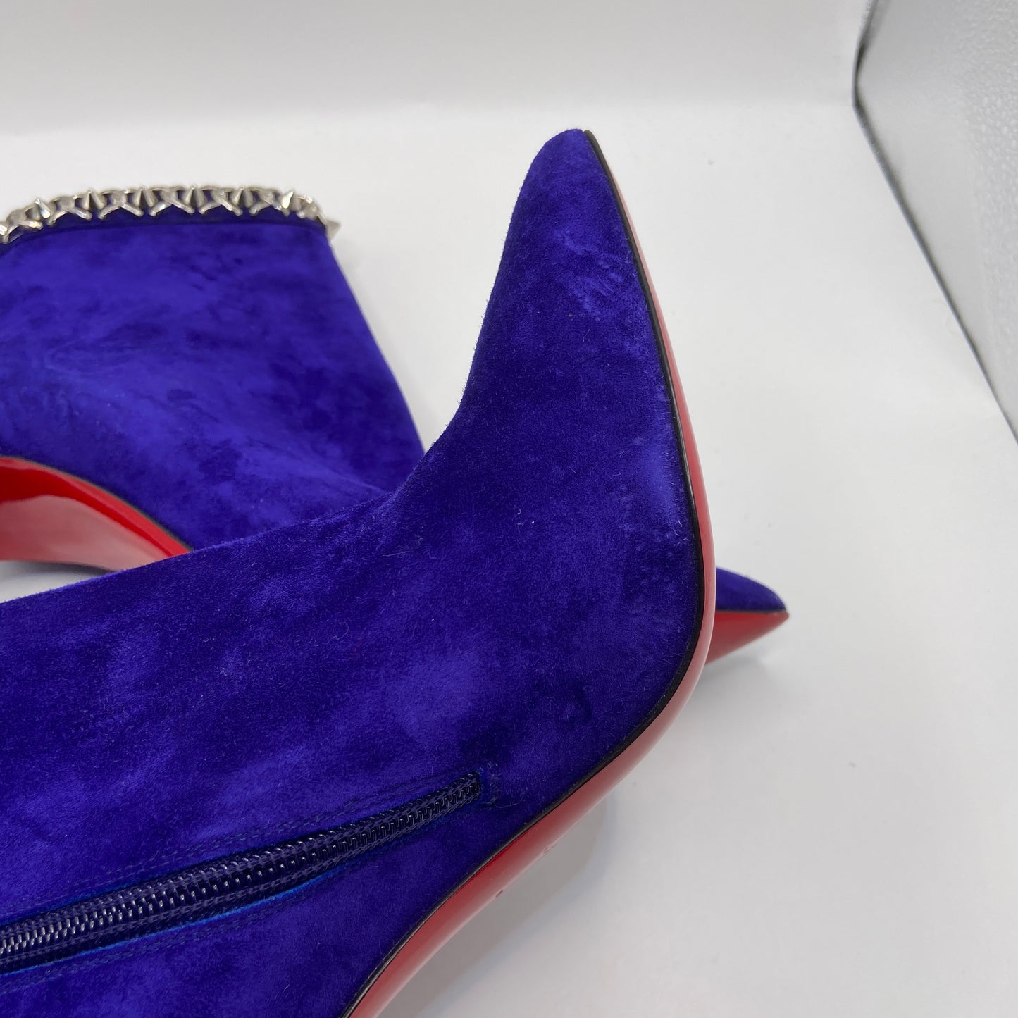 Boots Luxury Designer By Christian Louboutin In Blue, Size: 10