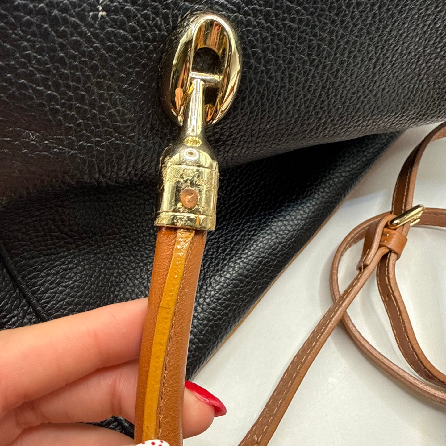 Handbag Leather By Valentina, Size: Medium