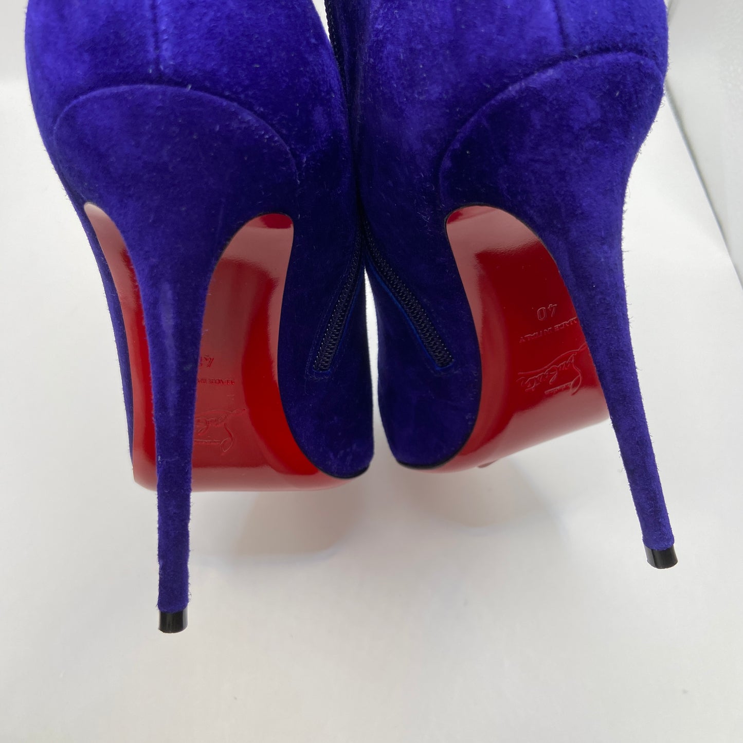 Boots Luxury Designer By Christian Louboutin In Blue, Size: 10