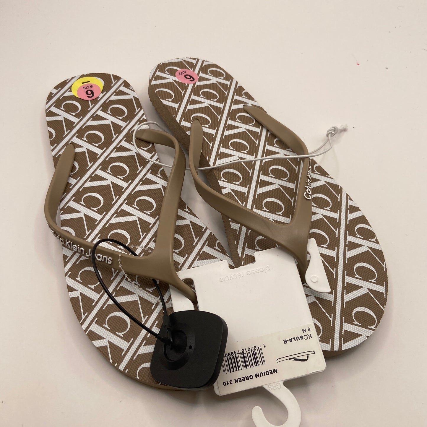 Sandals Flip Flops By Calvin Klein In Taupe, Size: 9