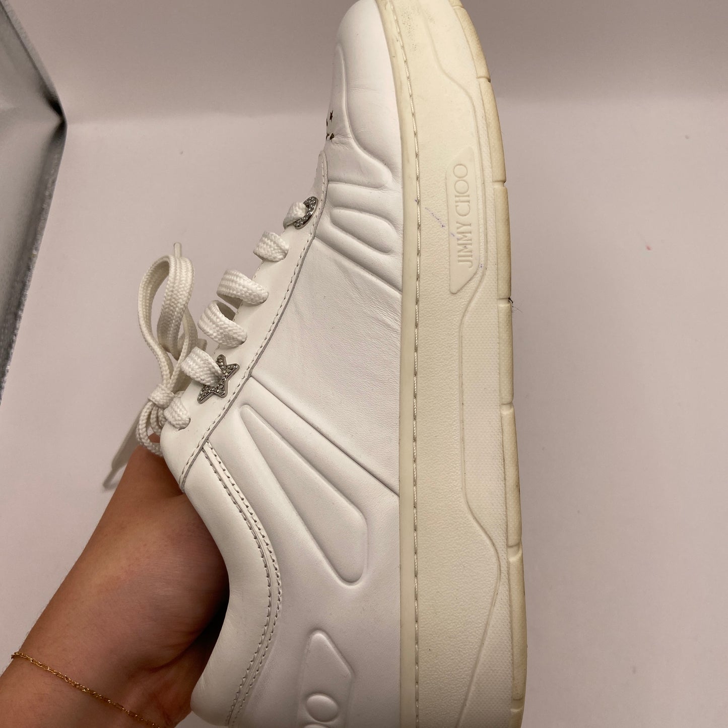 Shoes Luxury Designer By Jimmy Choo In White, Size: 9.5